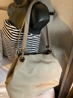 Michael Kors Soft Pebbled Cream Shoulder Tote with Silver Hardware
